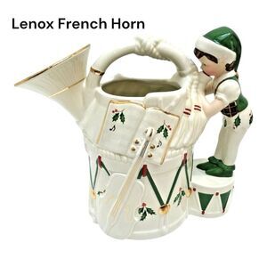 Lenox Santa’s Holiday Toy Shop French Horn Pitcher Elf Teapot with Gold Accents